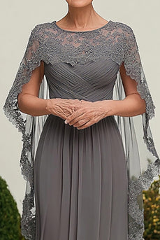 Lace Grey Chiffon Ruched Mother of the Bride Dress