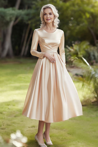 Champagne A Line Satin Knee-Length Mother of the Bride Dress