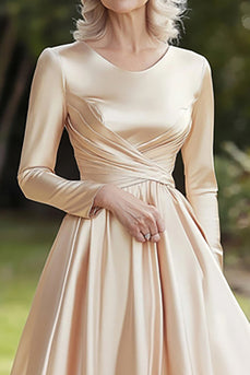 Champagne A Line Satin Knee-Length Mother of the Bride Dress