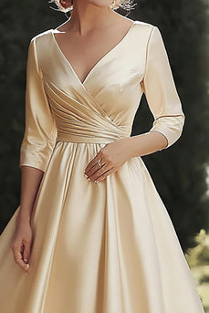 A Line Champagne Half Sleeves Long Mother of the Bride Dress