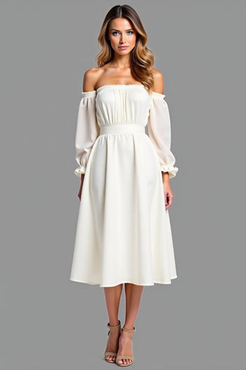 White Off the Shoulder Chiffon Graduation Dress