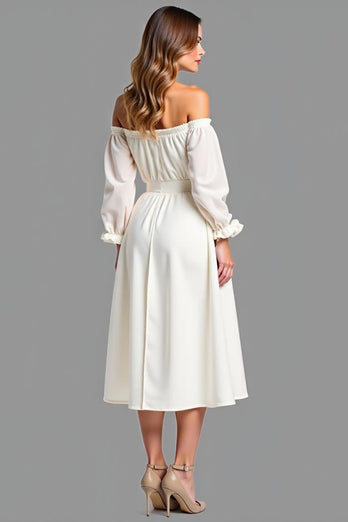 White Off the Shoulder Chiffon Graduation Dress