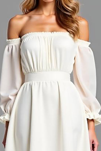 White Off the Shoulder Chiffon Graduation Dress