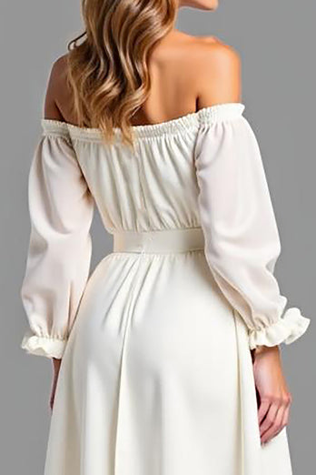 White Off the Shoulder Chiffon Graduation Dress