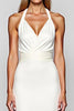 Load image into Gallery viewer, White Halter Sheath Satin Long Graduation Dress