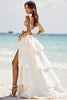 Load image into Gallery viewer, White 2 Piece A Line Satin Tiered Long Graduation Dress with Slit