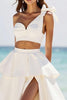 Load image into Gallery viewer, White 2 Piece A Line Satin Tiered Long Graduation Dress with Slit