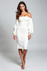 Load image into Gallery viewer, White Off the Shoulder Satin Knee Length Graduation Dress