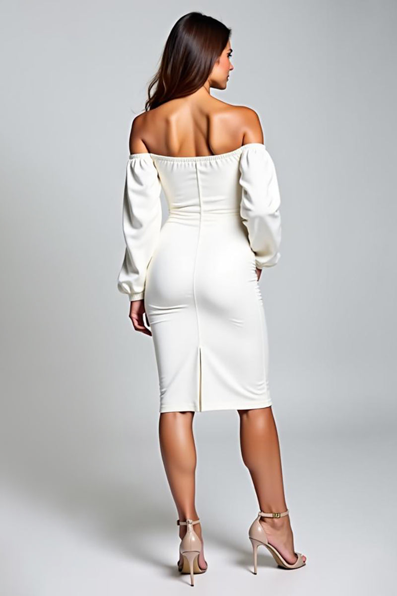 Load image into Gallery viewer, White Off the Shoulder Satin Knee Length Graduation Dress