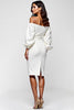 Load image into Gallery viewer, White Off the Shoulder Satin Knee Length Graduation Dress with Long Sleeves