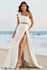 Load image into Gallery viewer, White One Shoulder Satin Long Graduation Dress with Slit