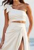 Load image into Gallery viewer, White One Shoulder Satin Long Graduation Dress with Slit