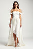 Load image into Gallery viewer, White Off the Shoulder A Line Chiffon High Low Graduation Dress