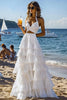 Load image into Gallery viewer, White 2 Piece Halter Tiered Ruffled Graduation Dress