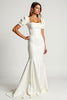 Load image into Gallery viewer, Ivory Square Neck Mermaid Crepe Long Graduation Dress with Puff Sleeves