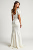 Load image into Gallery viewer, Ivory Square Neck Mermaid Crepe Long Graduation Dress with Puff Sleeves