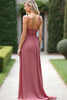 Load image into Gallery viewer, Dusty Rose A Line Ruched Chiffon Long Bridesmaid Dress with Slit