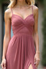 Load image into Gallery viewer, Dusty Rose A Line Ruched Chiffon Long Bridesmaid Dress with Slit