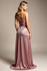 Load image into Gallery viewer, Dusty Rose A Line Ruched Satin Long Bridesmaid Dress