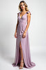 Load image into Gallery viewer, A Line Lilac Backless Chiffon Bowknot Long Bridesmaid Dress with Slit