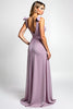 Load image into Gallery viewer, A Line Lilac Backless Chiffon Bowknot Long Bridesmaid Dress with Slit