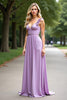 Load image into Gallery viewer, A Line Lilac Backless Chiffon Long Bridesmaid Dress with Ruffles