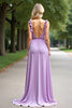 Load image into Gallery viewer, A Line Lilac Backless Chiffon Long Bridesmaid Dress with Ruffles