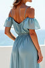 Load image into Gallery viewer, Blue A Line Chiffon Long Bridesmaid Dress with Ruffles