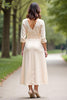 Load image into Gallery viewer, A Line Champagne V-Neck Mother of the Bride Dress with Long Sleeves