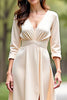 Load image into Gallery viewer, A Line Champagne V-Neck Mother of the Bride Dress with Long Sleeves