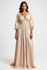 Load image into Gallery viewer, A Line Champagne V-Neck Ruched Long Mother of the Bride Dress