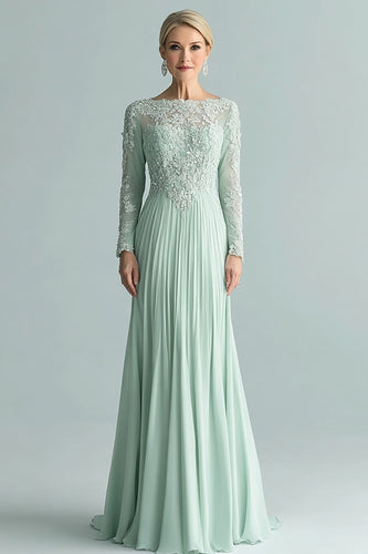 Mint Sheath Chiffon Mother of the Bride Dress with Long Sleeves