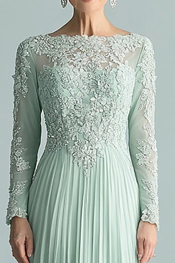 Mint Sheath Chiffon Mother of the Bride Dress with Long Sleeves