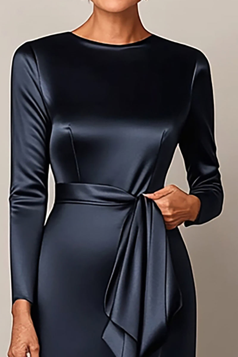 Load image into Gallery viewer, Elegant Navy Satin Sheath Mother of the Bride Dress