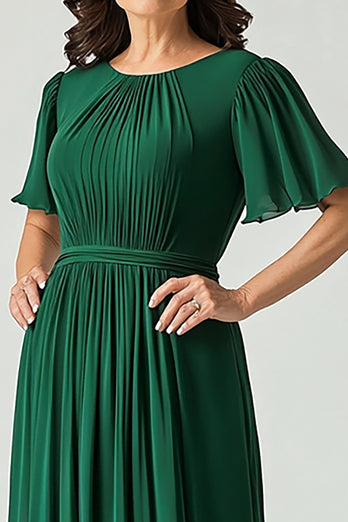 Chiffon Dark Green Pleated A Line Mother of the Bride Dress