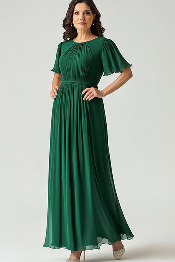 Chiffon Dark Green Pleated A Line Mother of the Bride Dress