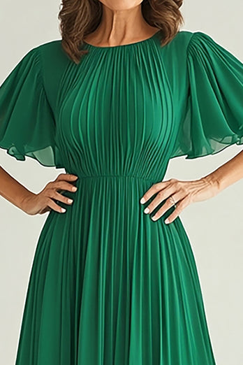 Dark Green A Line Mother of the Bride Dress with Flutter Sleeves