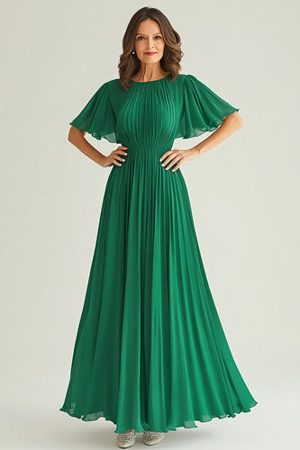 Dark Green A Line Mother of the Bride Dress with Flutter Sleeves