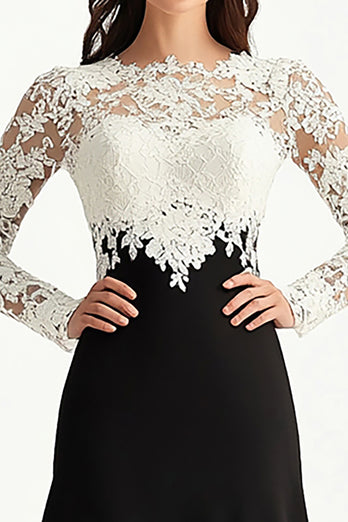 White Black A Line Chiffon Mother of the Bride Dress with Lace