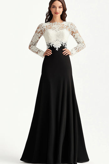 White Black A Line Chiffon Mother of the Bride Dress with Lace