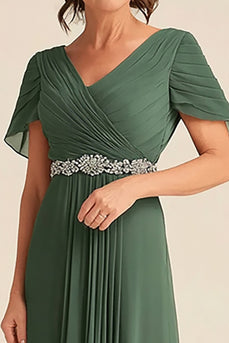 Beaded Chiffon Pleated Eucalyptus Mother of the Bride Dress