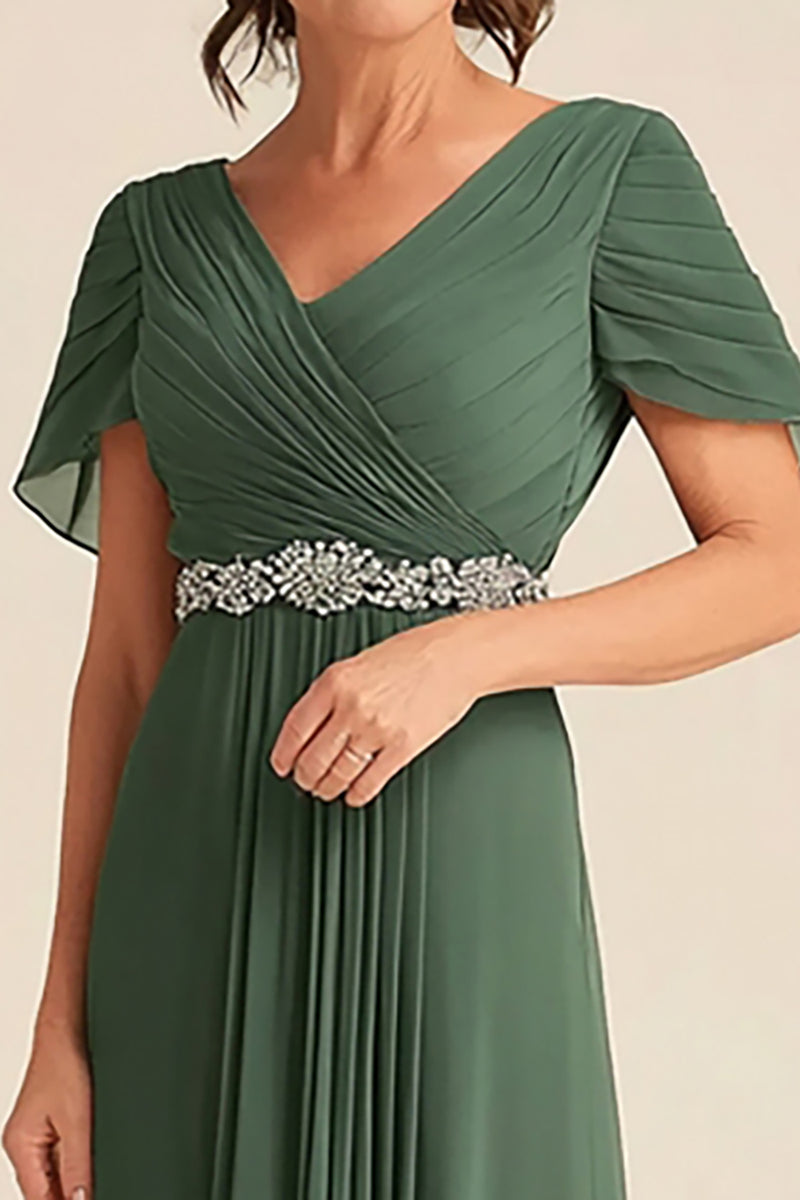 Load image into Gallery viewer, Beaded Chiffon Pleated Eucalyptus Mother of the Bride Dress