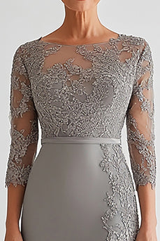 Silver Floral Lace Sheath Mother of the Bride Dress with Slit