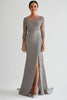 Load image into Gallery viewer, Silver Floral Lace Sheath Mother of the Bride Dress with Slit