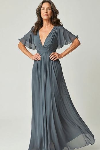 Twilight V-Neck Chiffon Flowy Mother of the Bride Dress