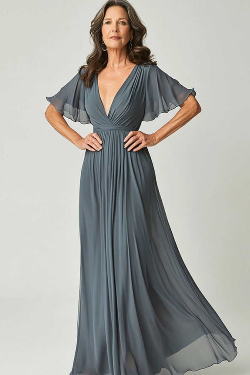 Load image into Gallery viewer, Twilight V-Neck Chiffon Flowy Mother of the Bride Dress