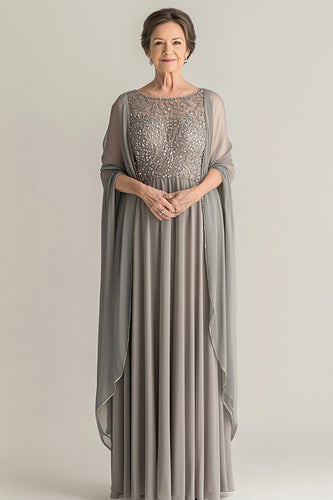 Glitter Silver Pleated Flowy Mother of the Bride Dress