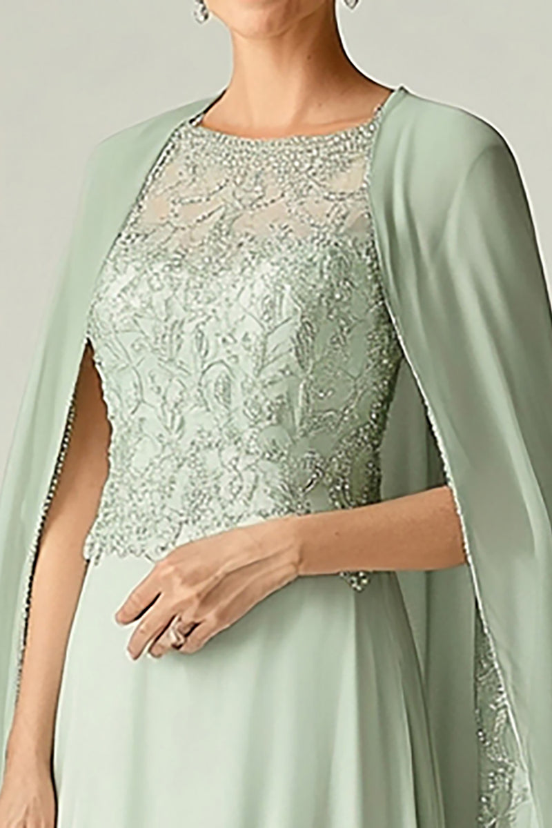 Load image into Gallery viewer, Flowy Mint Scoop Chiffon Mother of the Bride Dress with Lace