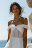 Load image into Gallery viewer, Boho White Sheer Off the Shoulder A Line Graduation Dress