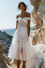 Load image into Gallery viewer, Boho White Sheer Off the Shoulder A Line Graduation Dress